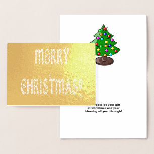 Carte Dorée Joyeux Noël Pont Arbre à neige Verse