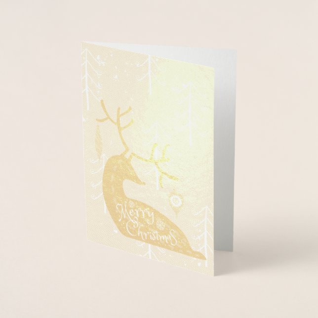 Carte Dorée Joyeux Noël Reindeer Cosy (Devant)