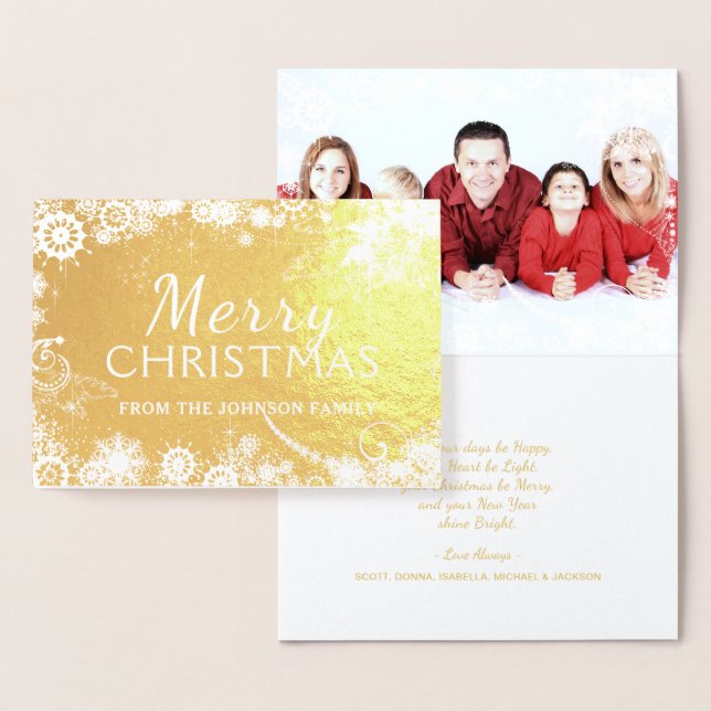 Carte Dorée Joyeux Noël Snowflakes (Affichage)