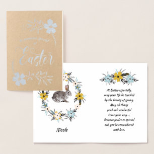 Carte Dorée Joyeux Pâques. Lapin de Pâques