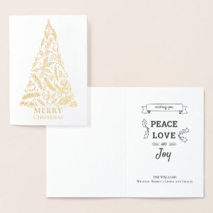 Carte Dorée Joyeux sapin de Noël élégant Foliage d'hiver Or