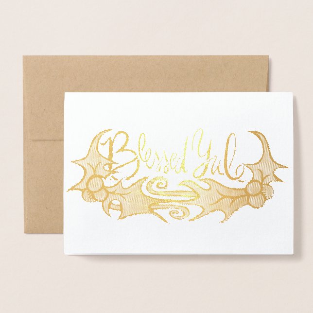 Carte Dorée Joyeux Yule (Devant avec enveloppe)