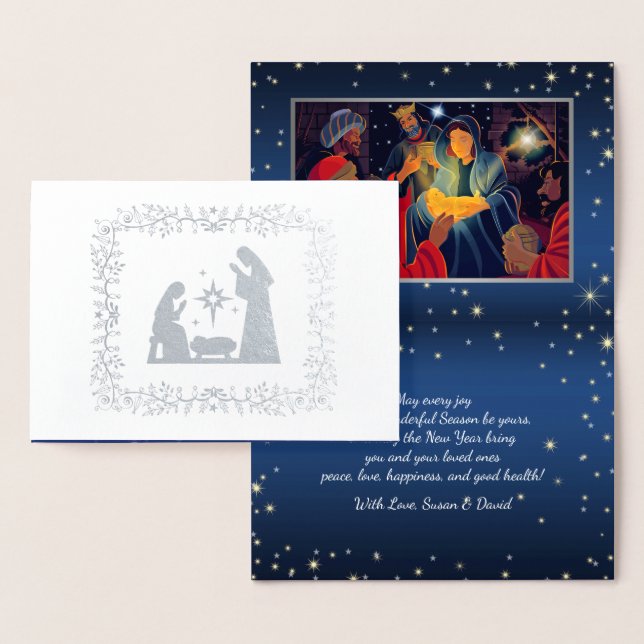 Carte Dorée La crèche de Noël Luxe (Affichage)