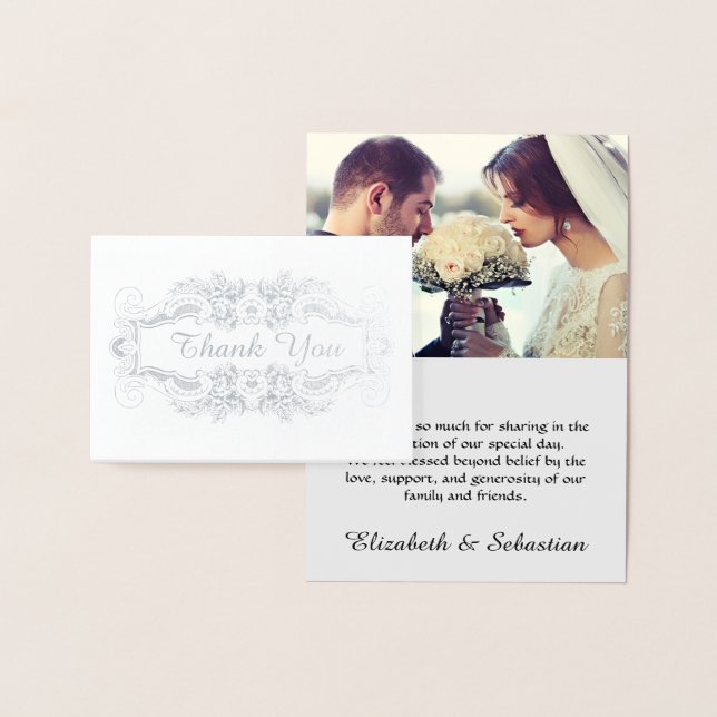 Carte Dorée Lacy SIlver Filigree Élégant Merci de mariage (Affichage)