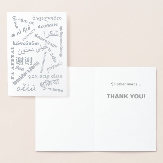 Carte Dorée Langues Merci multilingue Typographie argent (Affichage)