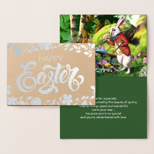 Carte Dorée Lapin blanc   Pâques "Alice au pays des merveilles