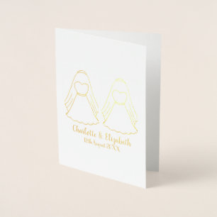 Carte Dorée Lesbienne mariées blanche et or mariage