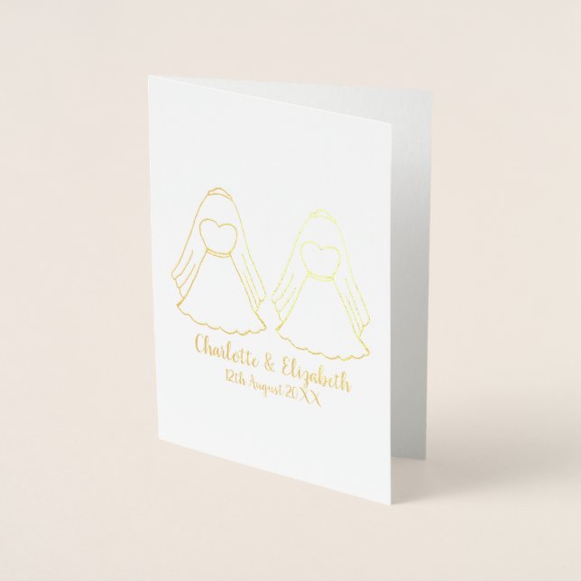 Carte Dorée Lesbienne mariées blanche et or mariage (Devant)
