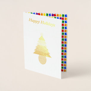 Carte Dorée Lesbiennes Arbre de Noël arc-en-ciel et présents