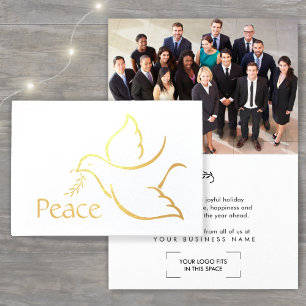 Carte Dorée Logo d'affaires et photo Christmas Dove Holiday Pe