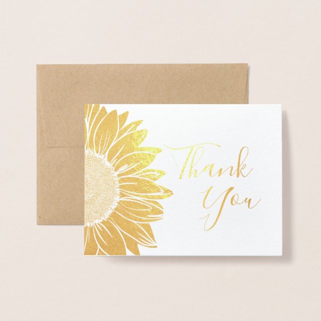 Carte Dorée Logo de l'entreprise Sunflower Gold Foil Merci Car (Devant avec enveloppe)