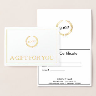 Carte Dorée Logo d'entreprise Certificat cadeau plié Gold