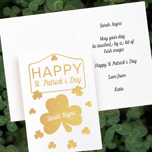 Carte Dorée Lucky Shamrock St. Patrick's Day Real Foil Card (Happy St Patrick's Day! Send some luck o' the Irish with this real foil card!)