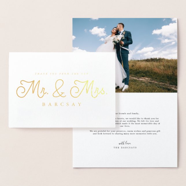Carte Dorée M. et Mme Mariage Merci Photo (Affichage)