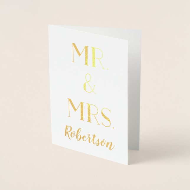 Carte Dorée M. et Mme New Mariage de nom de famille (Devant)