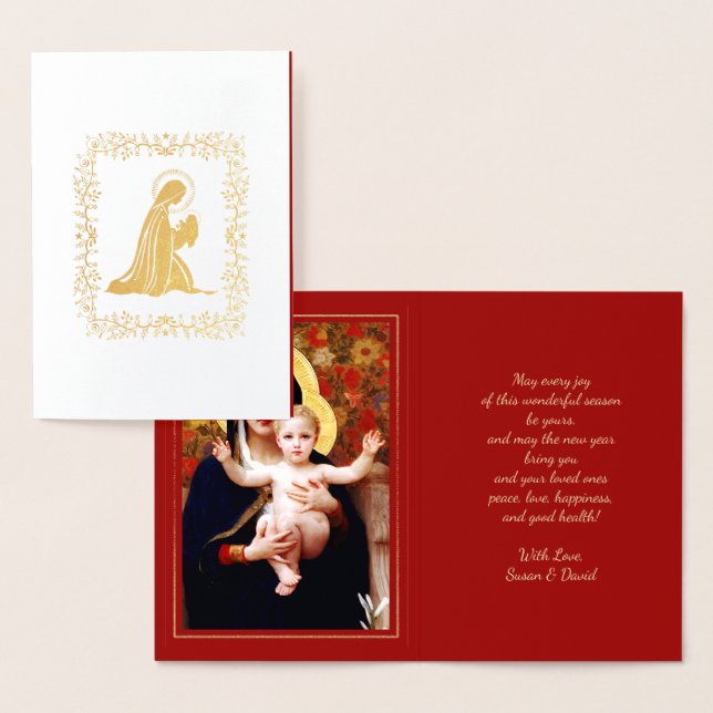Carte Dorée Madonna par W.Bouguereau Luxe Noël Real Foil (Affichage)
