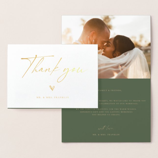 Carte Dorée Mariage Boho Script moderne Merci photo Foil Ca (Affichage)