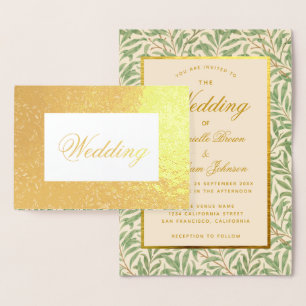 Carte Dorée Mariage Calligraphie Foliage Feuille Verdure Or