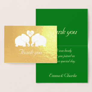 Carte Dorée Mariage d'éléphants d'or personnalisé Merci