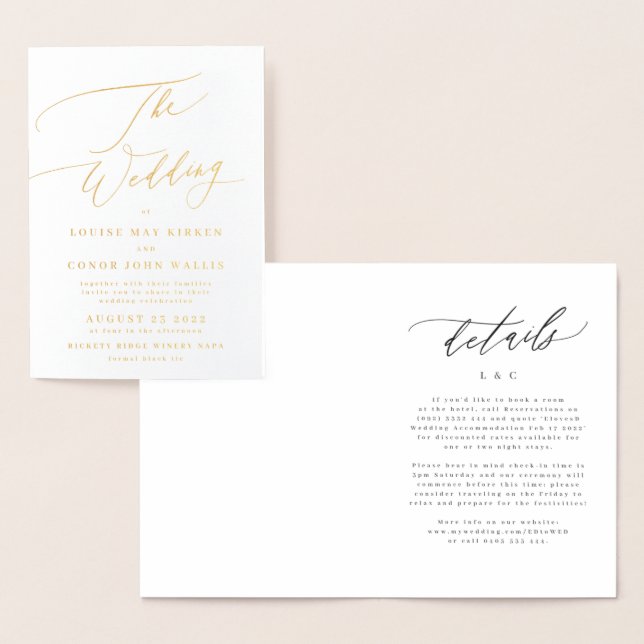 Carte Dorée Mariage Elegant Simple Real Gold Détails (Affichage)
