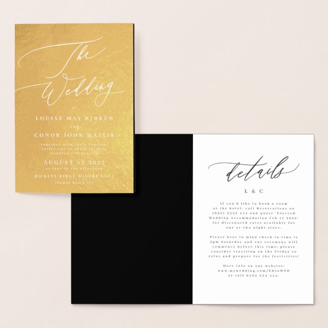 Carte Dorée Mariage Elegant Simple Real Gold Détails (Affichage)