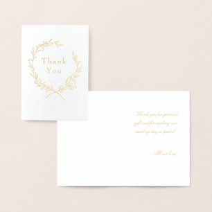 Carte Dorée Mariage en feuille d'olive romaine Merci or