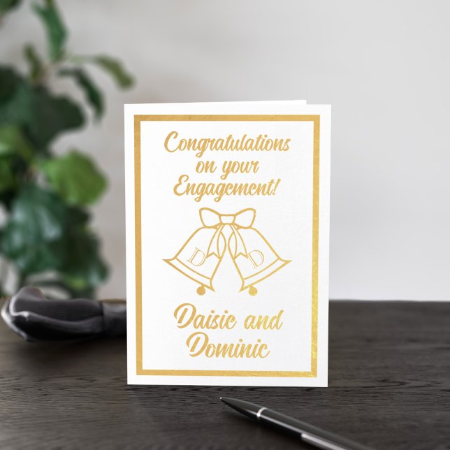 Carte Dorée Mariage fiançailles Bells Félicitations Foil Card (Wedding bells on the horizon for the newly engaged couple. Just add their names and a message)