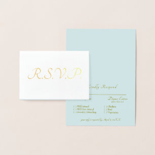 Carte Dorée Mariage Formel Réponse RSVP Bleu Glacé avec Feuill