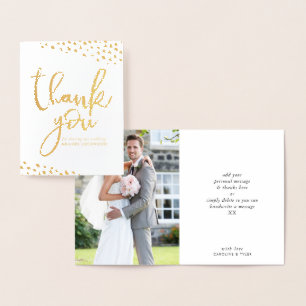 Carte Dorée MARIAGE MERCI couple photo peinture dabs script
