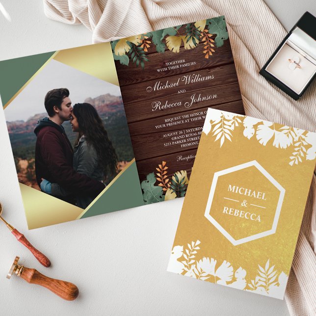 Carte Dorée Mariage photo géométrique géométrique en or de boi (Créateur téléchargé)