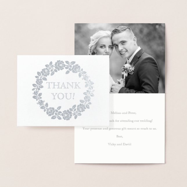 Carte Dorée mariage rose Merci kraft papier photo argent (Affichage)