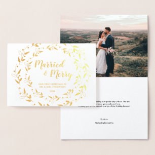 Carte Dorée Marié et Joyeux Noël Mariage photo Merci