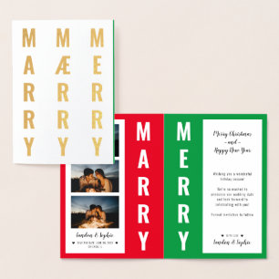 Carte Dorée "MARRY MAERRY MERRY" Noël Enregistrer la date Phot