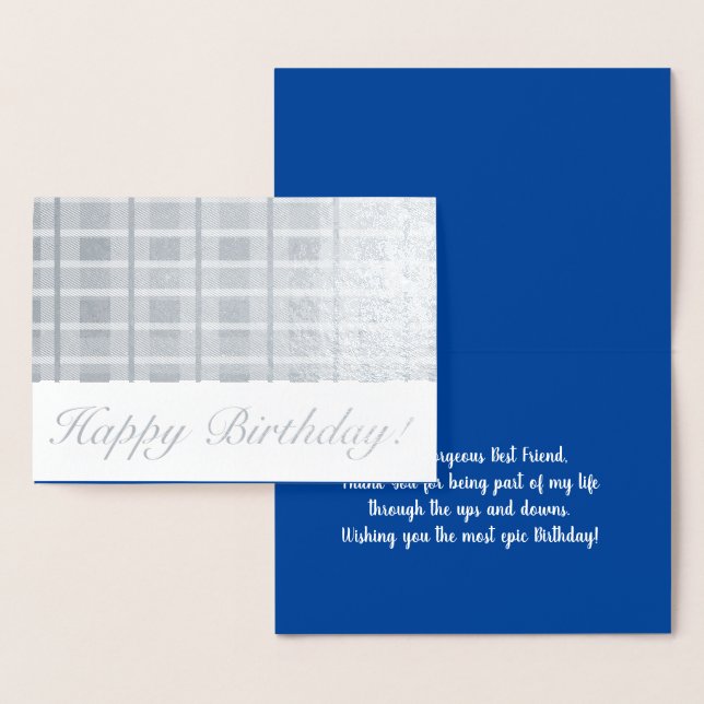 Carte Dorée Masculine Plaid Stripes Bleu Meilleur Ami Annivers (Affichage)