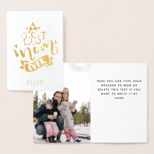 Carte Dorée Meilleure Maman Jamais Photo à feuille d'or Messag