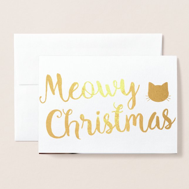 Carte Dorée Meowny Christmas Holiday Chat Pun Design (Devant avec enveloppe)