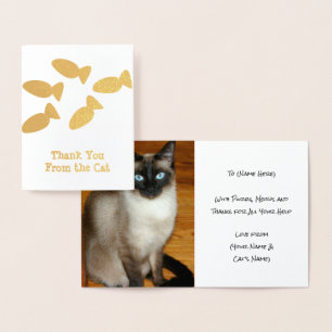 Carte Dorée Merci Chat - Ajouter Photo Kitty à l'intérieur - P