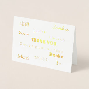 Carte Dorée Merci dans de nombreuses langues Personnaliser