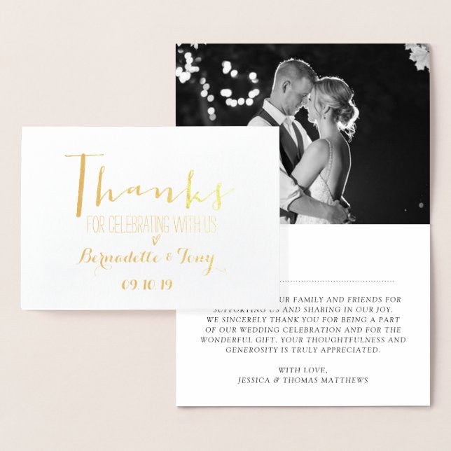 Carte Dorée Merci D'Avoir Célébré Avec Nous ! Merci mariage (Affichage)
