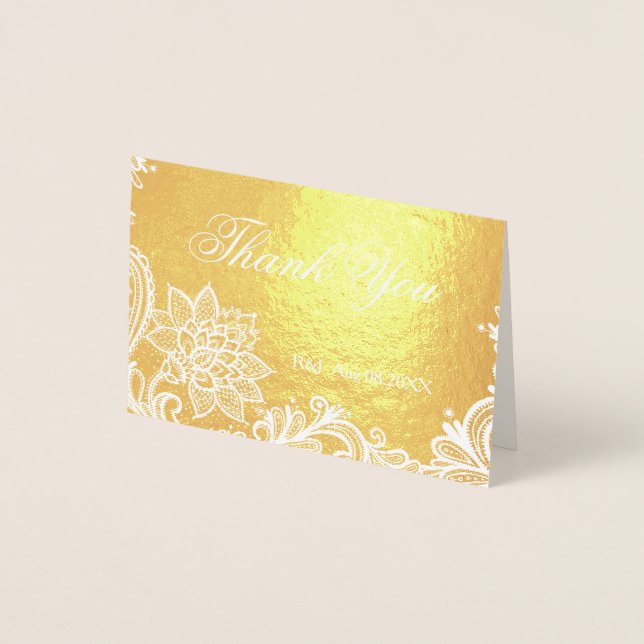 Carte Dorée Merci de Mariage de dentelle florale de Bohême (Devant)