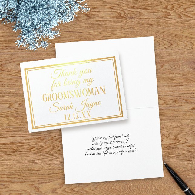 Carte Dorée Merci d'être ma Groomswoman Foil Card (Thank your Groomswoman or any member of your Bridal Party with this real foil Thank You Card)