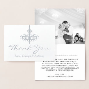 Carte Dorée Merci élégant de mariage de photo de lustre