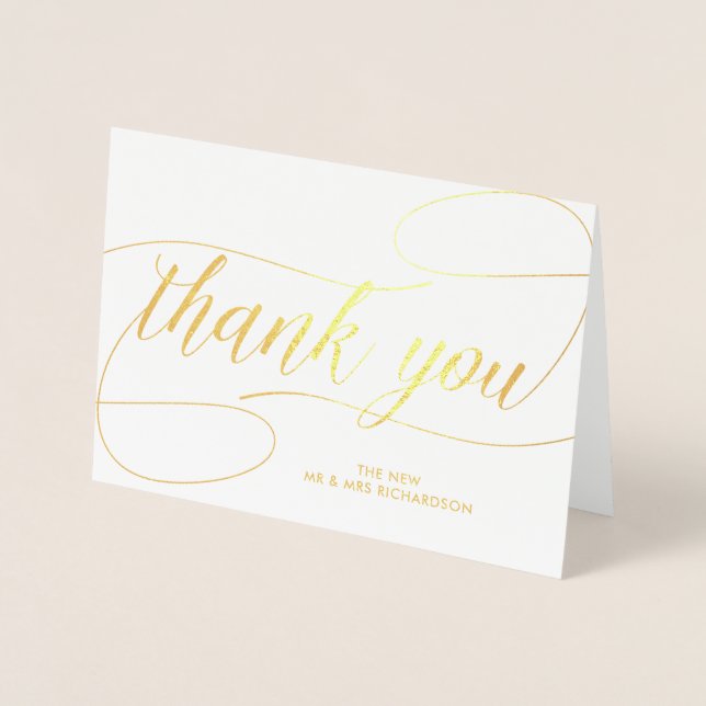 Carte Dorée Merci en calligraphie moderne avec votre nom (Devant)