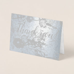 Carte Dorée "Merci" en Mariage floral argenté