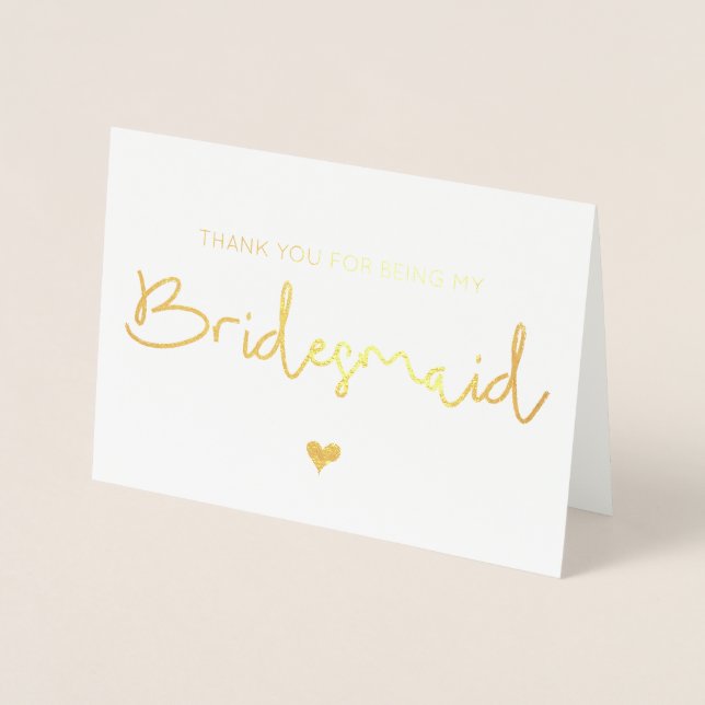 Carte Dorée Merci Gold Foil Pour Être Mon Coeur Bridesmaid (Devant)