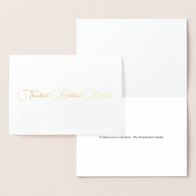 Carte Dorée Merci Grateful Blessé script Thanksgiving (Affichage)