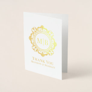 Carte Dorée Merci Mariage de monogramme floral orné