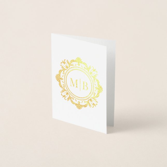 Carte Dorée Merci Mariage de monogramme floral orné (Devant)