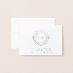 Carte Dorée Merci Mariage de monogramme floral orné