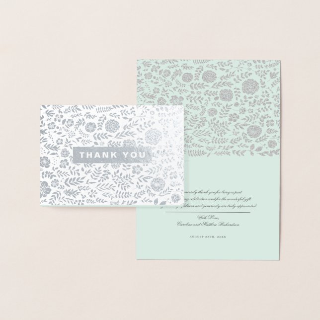 Carte Dorée Merci. Mariage Mint Silver (Affichage)